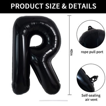 Toniful 40 Inch Large Black R Letter Balloons Jumbo Helium Balloons,Foil Mylar Big Alphabet Balloons For Birthday Party Annivers