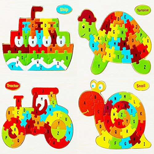 TAQWA MILES Wooden ABC Alphabet Educational Learning Childrens Puzzle Jigsaw Kids Toy  Set of 4