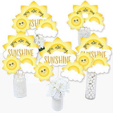Big Dot of Happiness You are My Sunshine - Baby Shower or Birthday Party Centerpiece Sticks - Table Toppers - Set of 15