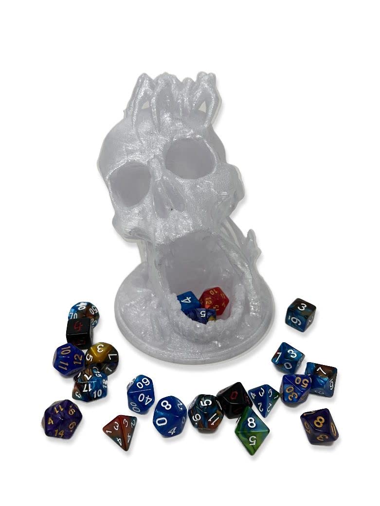 Munnygrubbers - 6.5'' Skull Dice Tower - (Random 7Pcs D20 Dice Set Included) - No Paint Odorless Plastic - Tabletop Roleplaying