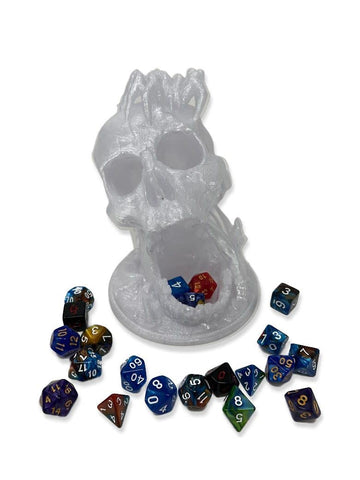 Munnygrubbers - 6.5'' Skull Dice Tower - (Random 7Pcs D20 Dice Set Included) - No Paint Odorless Plastic - Tabletop Roleplaying