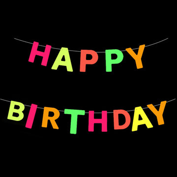 UV Neon Happy Birthday Banner Glow in the Dark Glow Party Supplies Decorations Glow in the Dark Blacklight Reactive Fluorescent