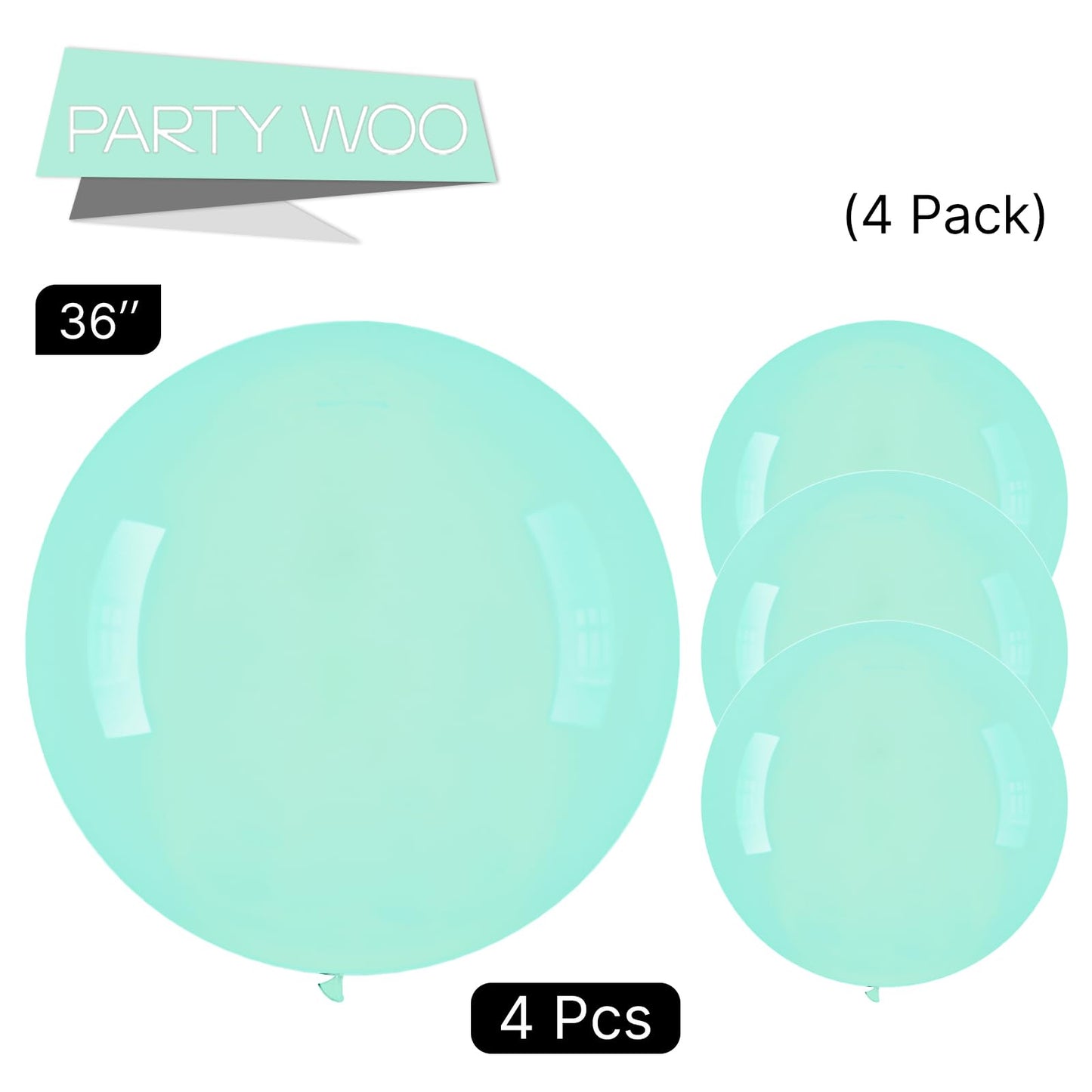 Partywoo Mint-Q03 4Pcs 36' Balloons, Ice Cream Theme, Latex, Jumbo, For Birthday, Wedding Decorations