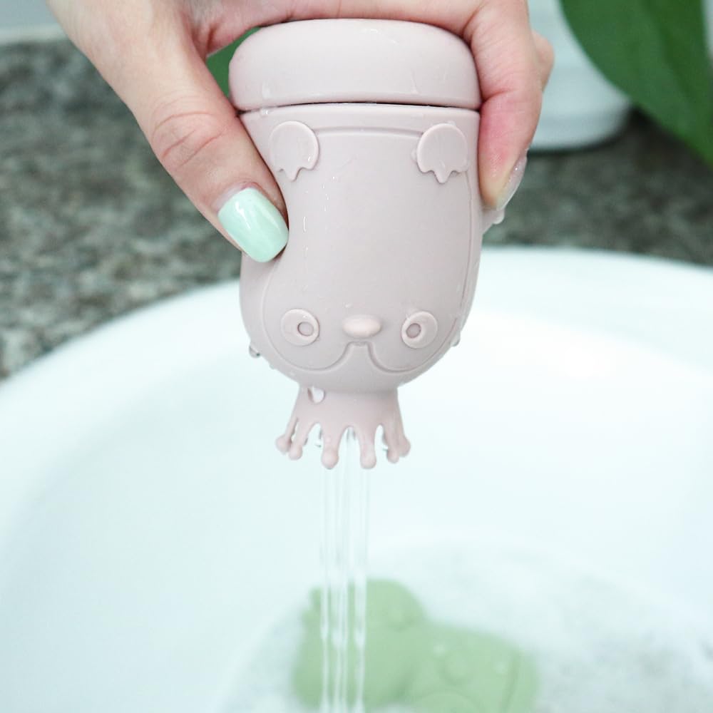 Ginbear Silicone Baby Bath Toys - Non-Toxic Infant Squirty Toys, Pack of 4 (Dino) - Rosy, Gray, Olive-green, Mustard