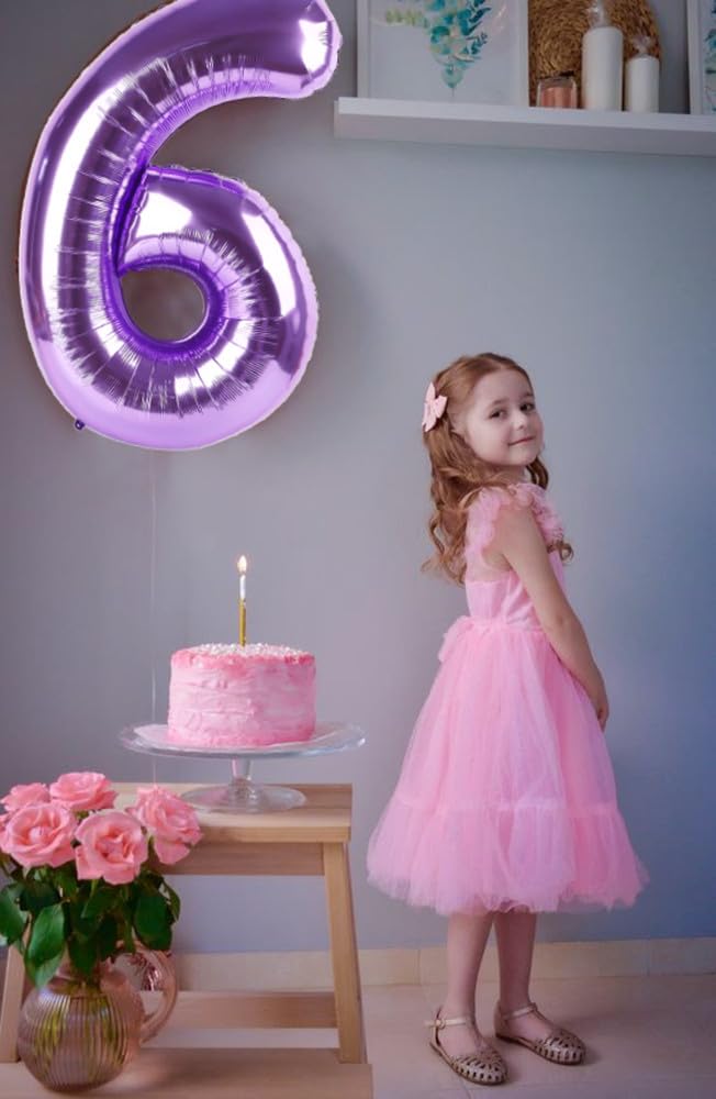 40 Inch Number 7 Balloon, Jumbo Seven Purple Lavender Birthday Decorations, 7 17 27 70 Year Old Balloon, Mylar Foil Balloon Numb
