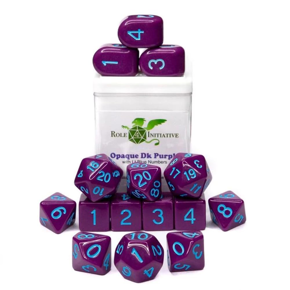 Role 4 Initiative R4I Dice w/ Archd4: Opaque - Dark Purple w/ Light Blue (15)