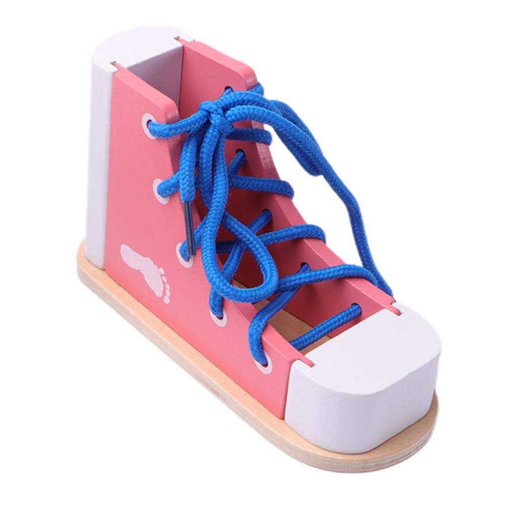 NUOBESTY Wooden Lacing Shoe Toy for Kids, Pink, 15X8.5CM, Teaching Kit, Model C0532QJ8209QJ