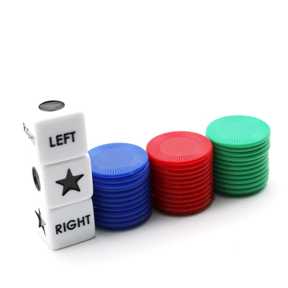 Befantasway Right Left Center Dice Game Set With 3 Dices& 36 Chips - Colorful