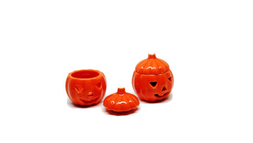 1shopforyou 2 Pcs Dollhouse Miniatures Ceramic Halloween Pumpkin Carved Jack-O-Lantern