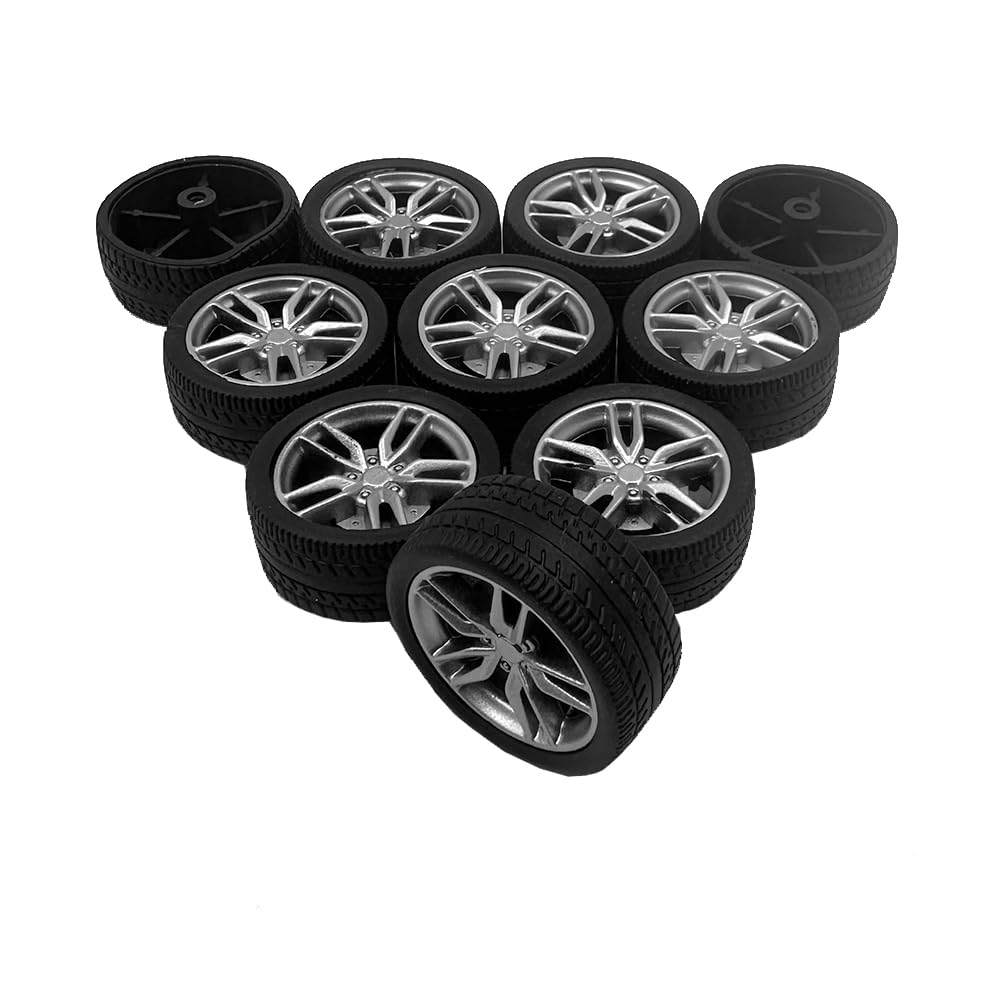 10Pcs Toy Car Wheels 37Mm Rubber Tire Wheels With Metal Shaft For Rc Car Truck Diy Model Toy Wheel Replacement Accessories (2.5X