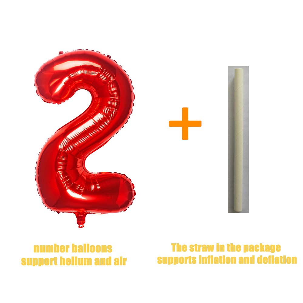 32 Inch Red Number 2 Balloons Foil Ballon Digital Birthday Party Decoration Supplies (Red Number 2 Balloon)