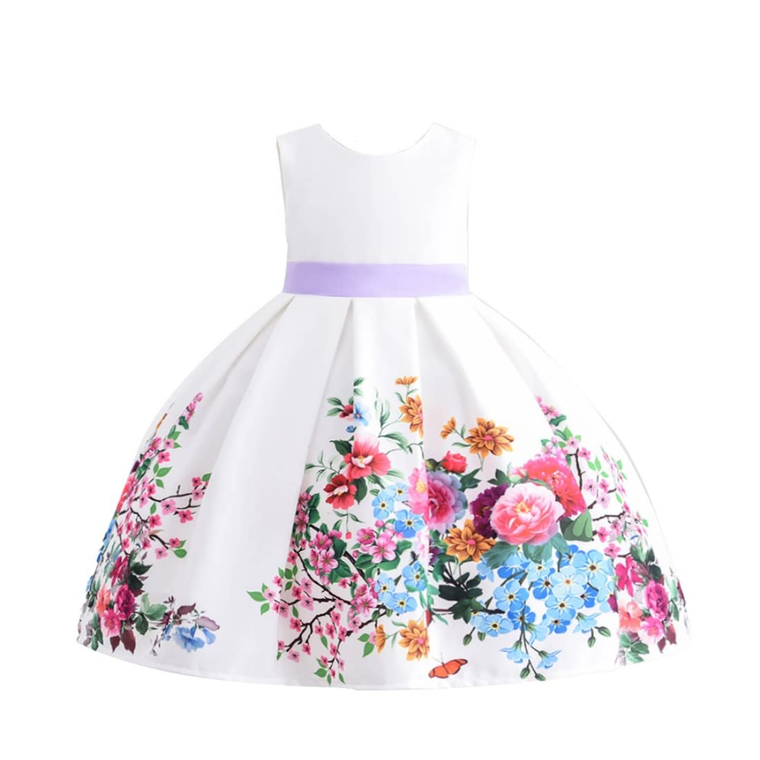 Cosplay Life Floral Dress for Girls and Young mature-themeds Fashion Flower Waistline Kids Party Festival Dress Ages 5-9 Years Old (Purple  7YRS)