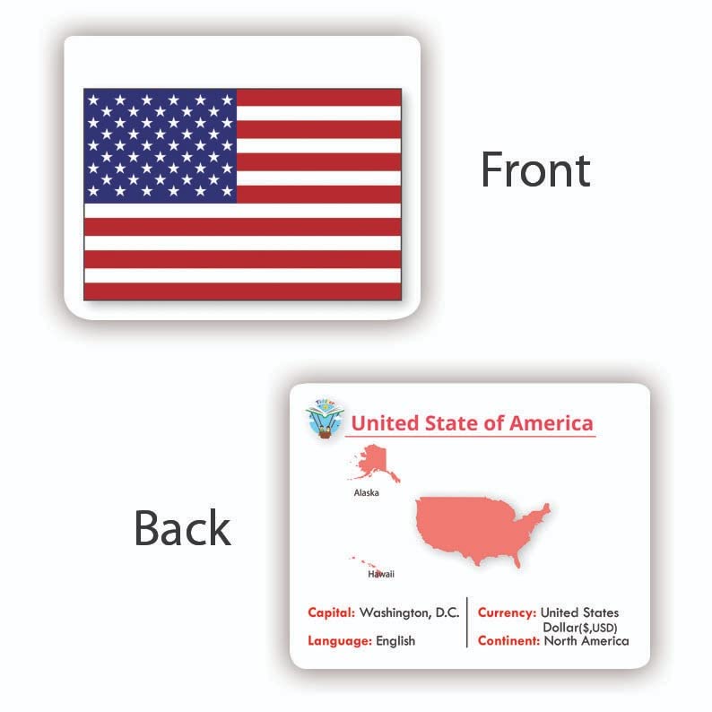 Tiddler World Country Flag Flashcards for Kids.56 Countries free World Map 52*39 cm & Ring IWipe & Clean National Countries, Cap
