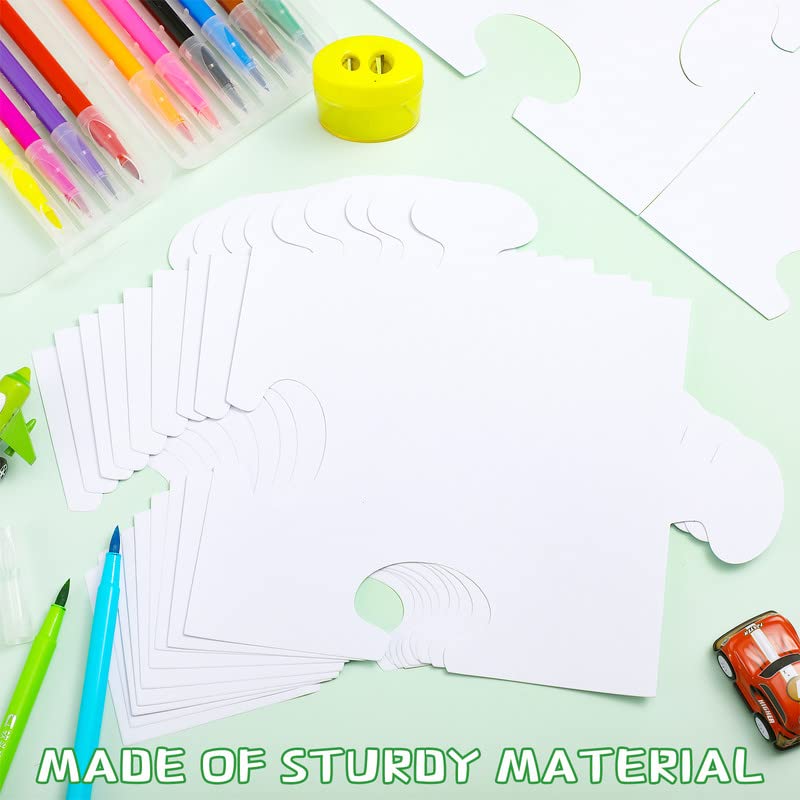 Glenmal 100 Pcs Large White Blank Puzzle Pieces Oversize White Blank Papers Puzzle Pieces Giant Puzzle Piece for mature-themed to Draw and Write and Makes Huge Art Display