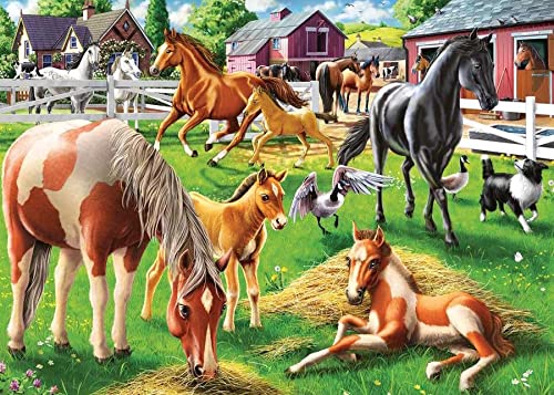 Ravensburger Happy Horses 60-Piece Jigsaw Puzzle for Kids, 14 x 10 inches, Cardboard, Multicolor, Model 05175