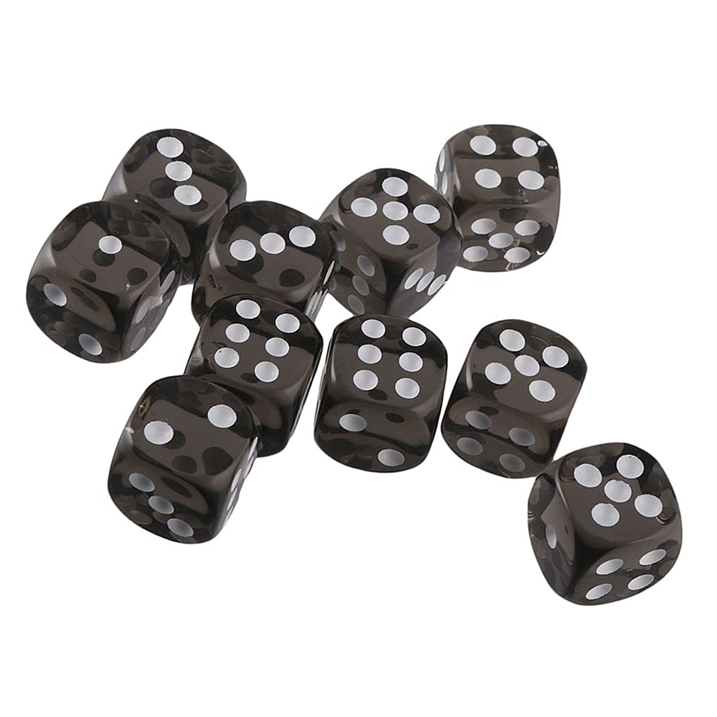 Yiotfandoll 10PCS Polyhedral Dice D6 Dice 16mm Acrylic Dice Game Dice for RPG MTG DND Dice Table Games (Transparent Black)