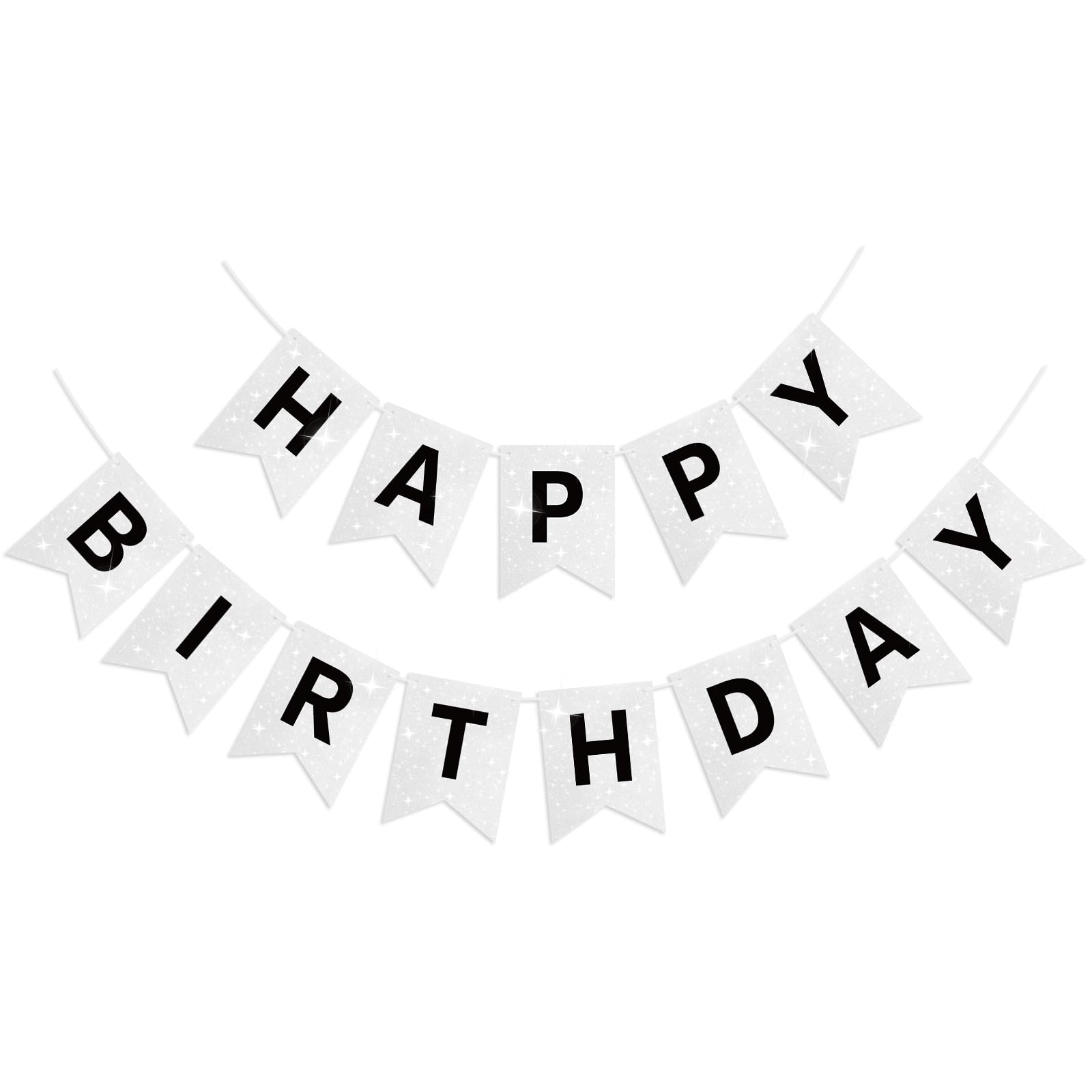 White Happy Birthday Banner Glitter Birthday Sign For Backdrop White Birthday Decorations For Kids Men Women Baby 1St Birthday Tea Party Bunting Banner Happy Birthday Garland