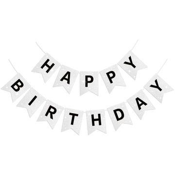 White Happy Birthday Banner Glitter Birthday Sign For Backdrop White Birthday Decorations For Kids Men Women Baby 1St Birthday Tea Party Bunting Banner Happy Birthday Garland