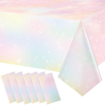 Pastel Rainbow Tablecloths Disposable Tablecloth Waterproof Plastic Table Cover Pastel Rainbow Party Decorations Pastel Party Su