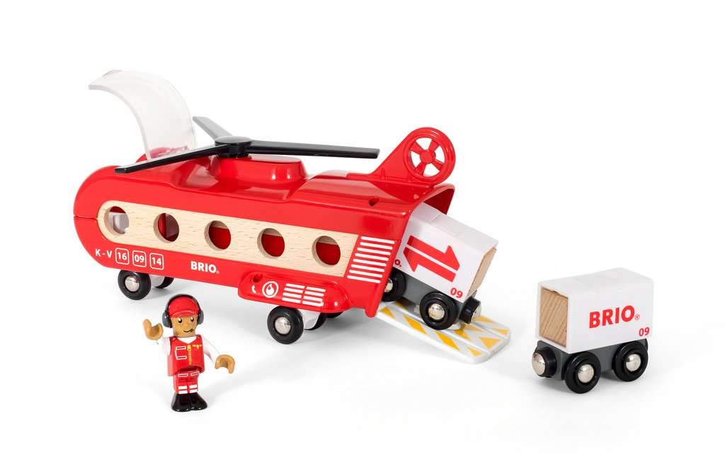 BRIO World 33886 - Cargo Helicopter - enhanced Wooden Train Toy | Safe and Durable | Compatible with All Sets | Fun for Toddlers and Kids | includes Figure and Accessories