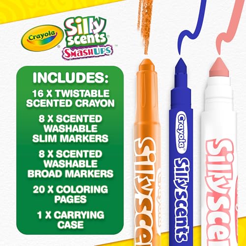Crayola Silly Scents Mini Art Case, 32 Count Scented Crayons & Markers Set for Kids, Travel-Friendly, Ages 4+