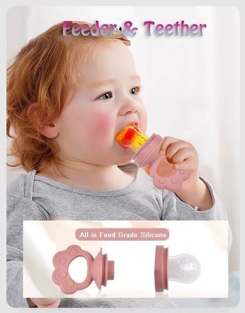 Ginbear Silicone Baby Fruit Food Feeder & Freezer Tray (Set Of 2), Infant Teething Feeder Pacifiers With Popsicle Molds Combo 4