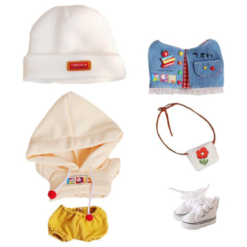 Niannyyhouse 10Cm Plush Doll Clothes Little Red Flower Set Elasticity Hat Hoodie Pants Vest Backpack Canvas Shoes Soft Stuffed P