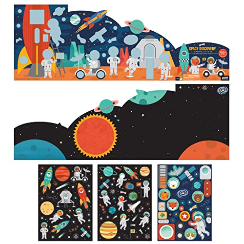 Petit Collage Sticker Activity Book, Space Discovery - Giant Fold Out Sticker Book for Kids, Includes Over 100 Reusable Stickers