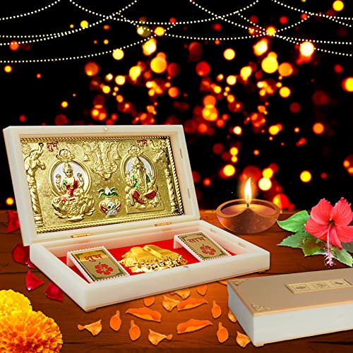 ARNAVIRA Lakshmi Ganpati With Kalash Gold Plated Photo Frame with Charan Paduka Pocket Temple for House Warming Gifts Return Gif