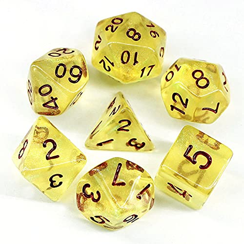 DND Dice Golden Transparent Dice with Color Changing Glitter for Dungeons and Dragons Role Playing Game,D&D,MTG,Pathfinder Dice