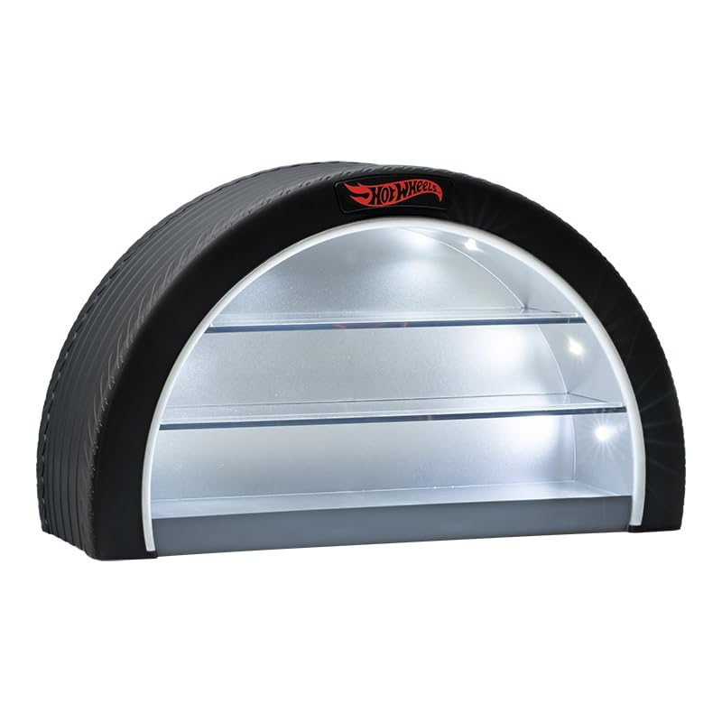 Hot Wheels Display Case Light - Officially Licensed Mattel Merchandise, Light Up Case Holds 8 Cars, Wheel Shaped Wall Moutable O