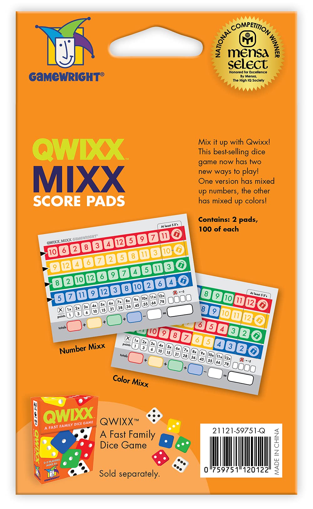Gamewright Qwixx Mixx - Genuine Enhanced Game Play Add-On Replacement Scorecards For Qwixx - A Fast Family Dice Game
