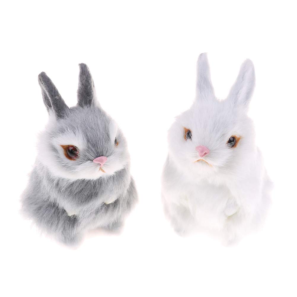Gudves Mini Realistic Cute Plush Rabbits Fur Lifelike Animal Easter Bunny Simulation Toy Model Gift Miniatures Decorations (Rabb