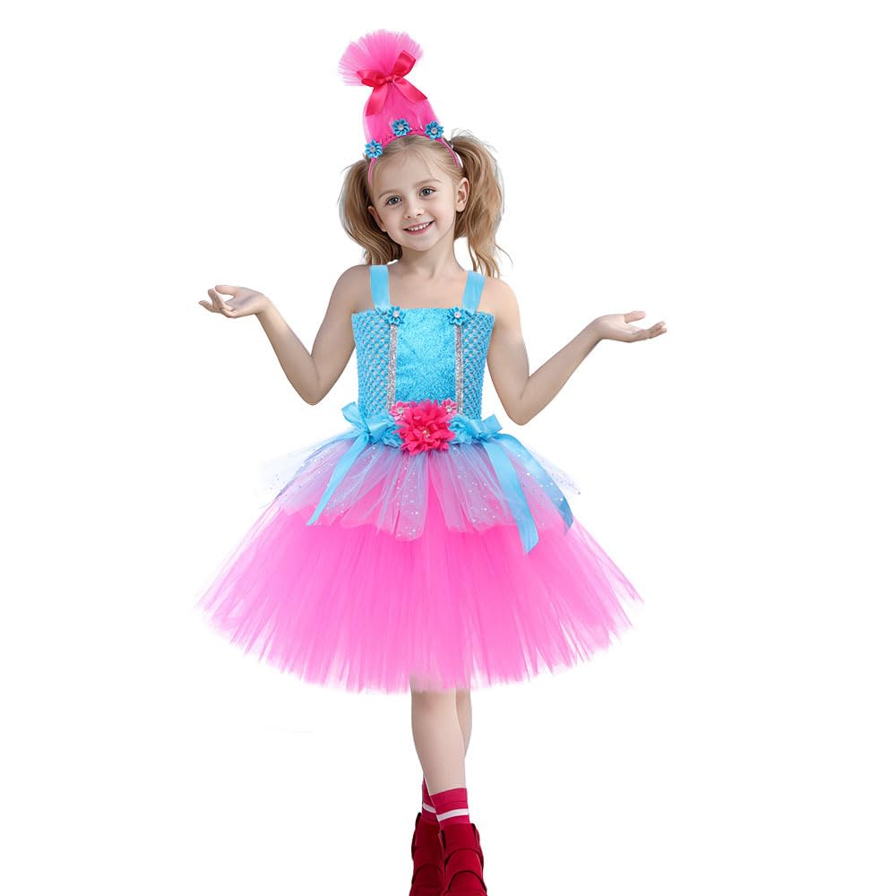 Xxtxyb Girls Poppy Princess Costume Birthday Party Dress Halloween Cosplay Outfits(7-8 Years,Blue)