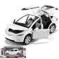 1:32 Model X Alloy Diecast Pull Back Toy Car with Open Doors, Lights and Music, Mini Vehicles Toys for Kids & Collectors (White)