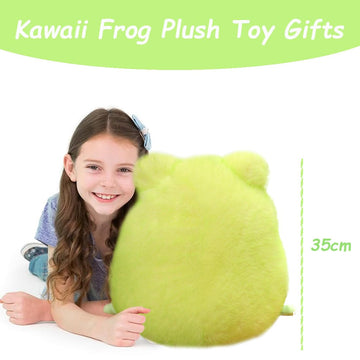 Elainren Chubby Anime Frog Plush Toy Furry Frog Stuffed Animals Kawaii Green Froggie Plushie Dolls Gifts/13.8''
