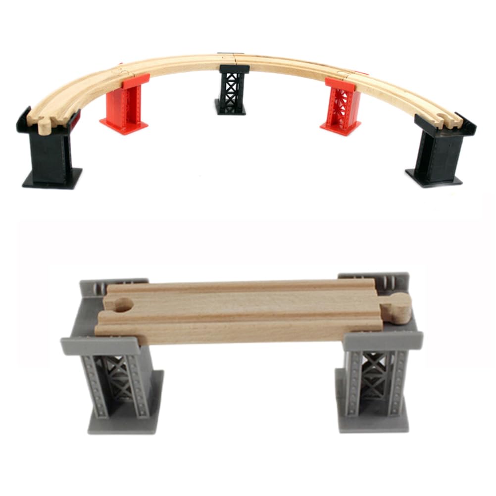 Ioffersuper 12 pcs Wooden Train Track Set, Male-Male Female-Female Bump Track,Bridge Pier Track(Random Color),Cross Track and St