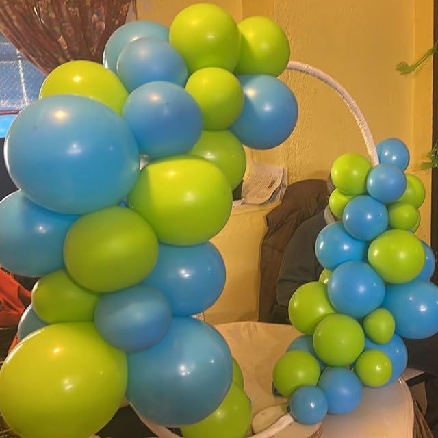 Blue And Green Balloon Arch Kit, 100Pcs Sky Blue Green Balloon Garland Kit With Different Sizes 18/12/10/5 Inch Balloons For Birthday Wedding Engagement Baby Shower Jungle Safari Party Decorations