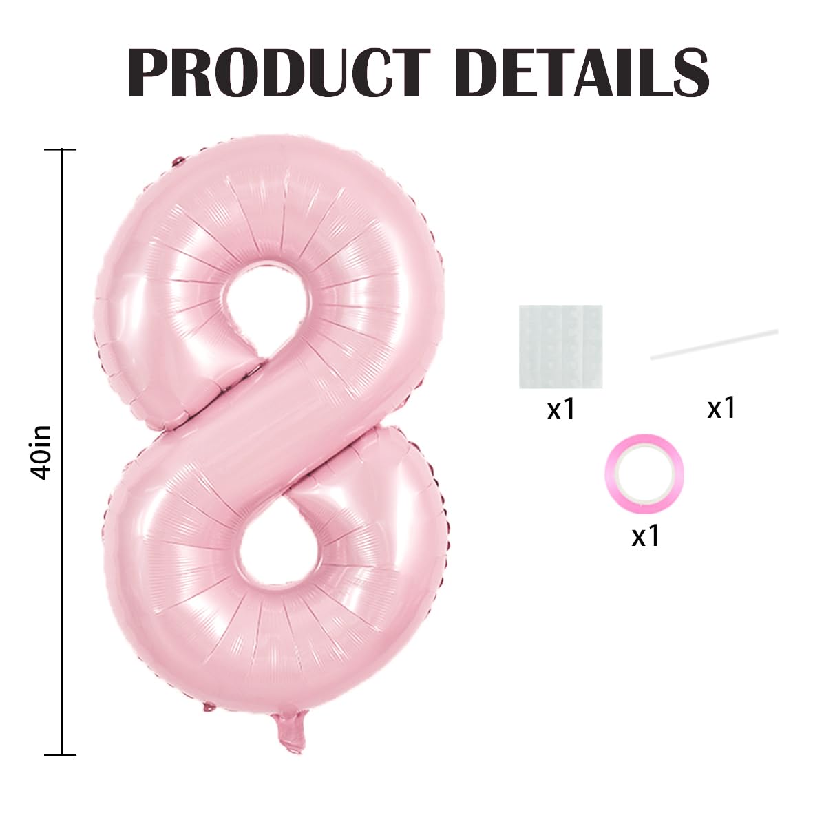 TONIFUL 40 Inch Baby Pink Number 8 Balloon - Aluminum Birthday Party Supplies for Girls, Weddings, Engagements, and Anniversaries