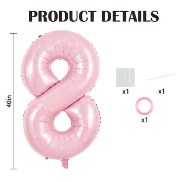TONIFUL 40 Inch Baby Pink Number 8 Balloon - Aluminum Birthday Party Supplies for Girls, Weddings, Engagements, and Anniversaries