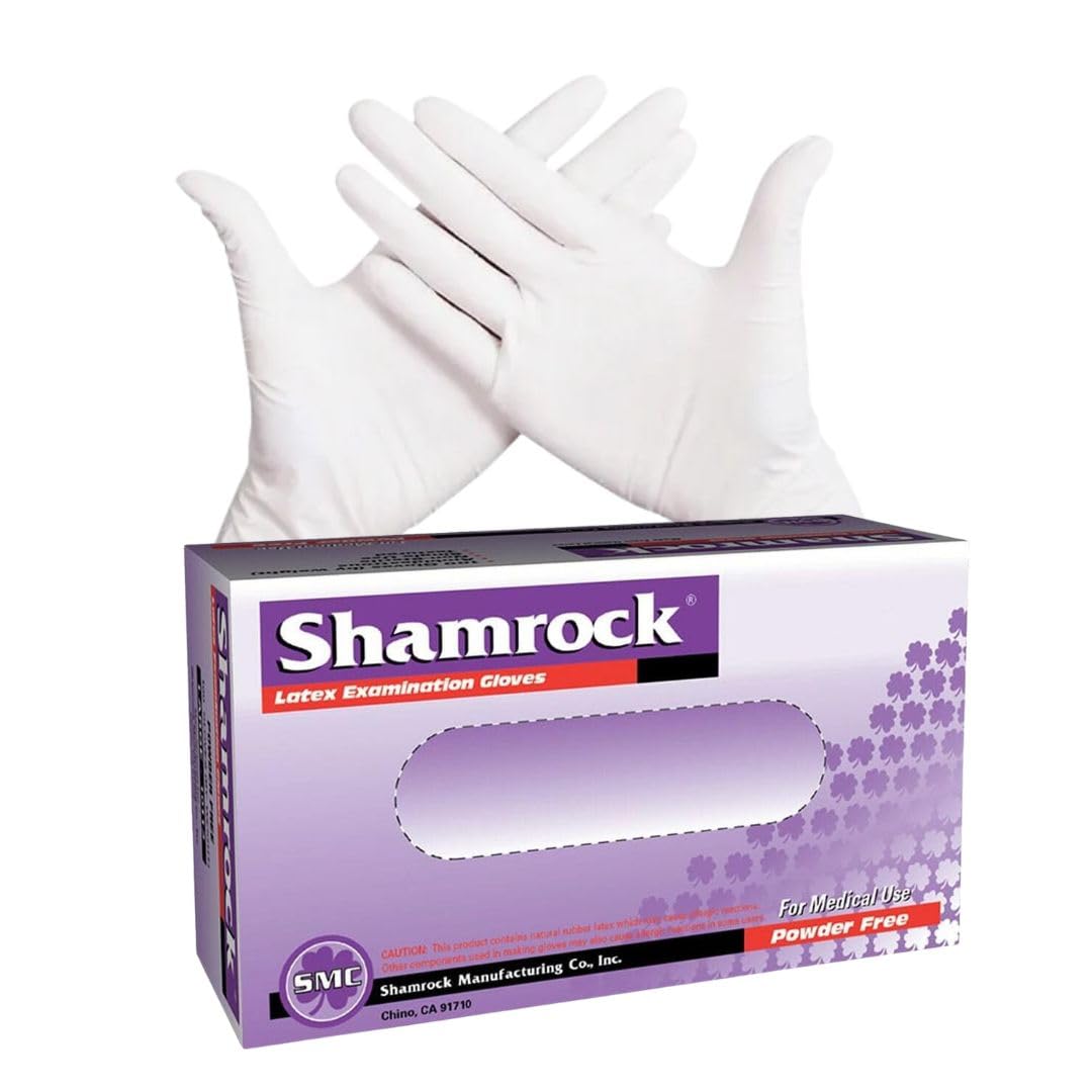 Shamrock Examination Latex Gloves - Disposable, Fully Textured and Rubber Glove for Medical, Food Handling, Powder-Free, Sterile