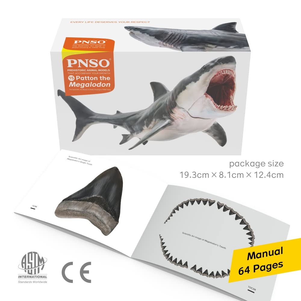 PNSO Prehistoric Animal Model - Dunkleosteus, 2.95" Plastic Figure, Patton the Megalodon (Big White Shark) 13" Variant