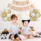 Yumiche Birthday Decorations Kit - 40" Cream Number 1 Balloon & HAPPY BIRTHDAY Banner with 12" White Sand Metallic Gold Balloons