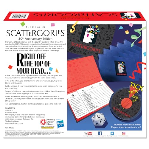 Winning Moves Scattergories 30th Anniversary Edition Game, Electronic Timer, Family Fun for 2-6 Players, Ages 12 and Up, Red