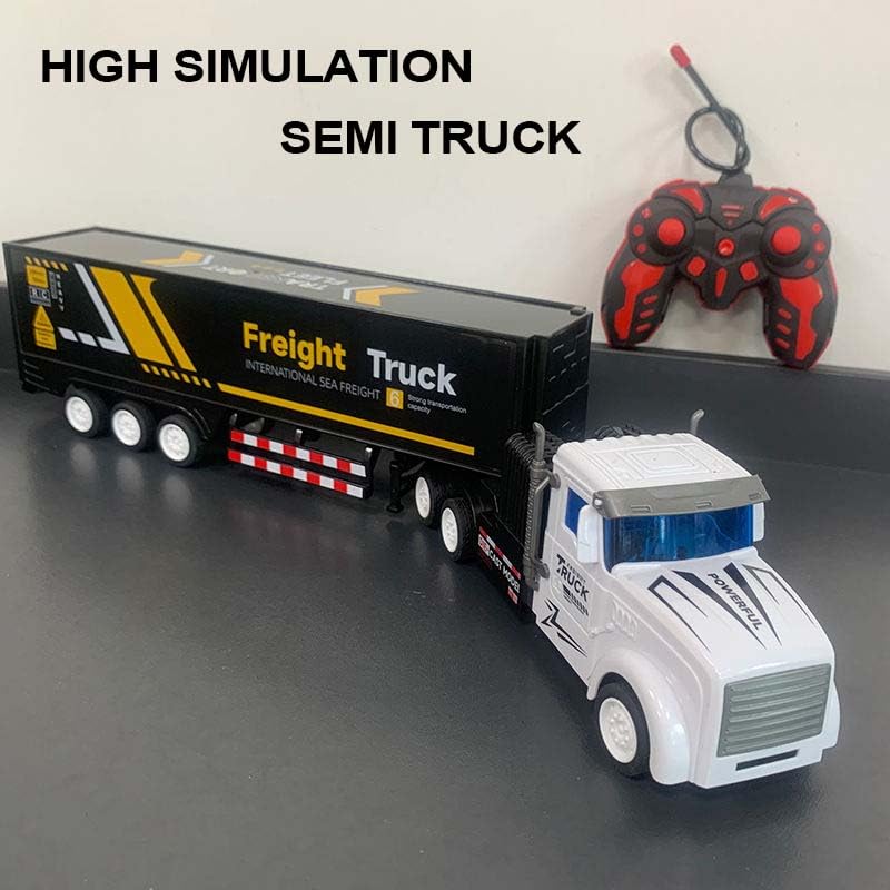 Rc Semi Truck Toy For Kids - 1:32 Remote Control Carrier Van Transport Car, 17.3'' Freight Container Truck With 2 Batteries, Sem