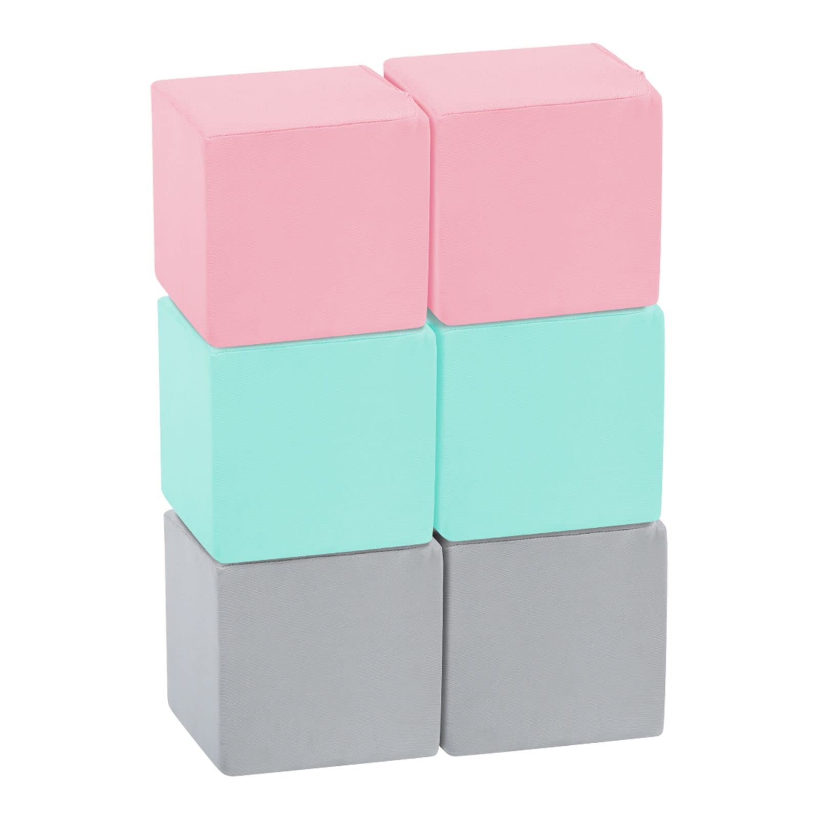 TRENDBOX 6 Pcs Toddler Foam Blocks  5.5inch Soft Foam Cubes with Detachable Washable Cover  Soft Play Blocks for Toddlers and Kids (Light Gray & Pink  Blue)