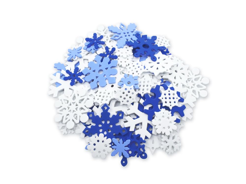 Blue and White Snowflake Mini Foam Pieces Non-Adhesive - 0.7 Oz Bag