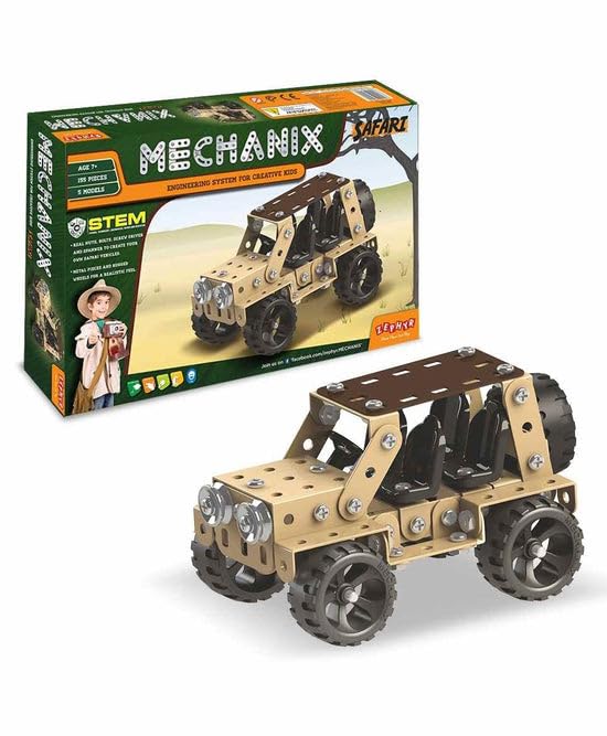 Toy Vibes Metal Metal Diy Safari Car  155 Pieces, Building Blocks, Construction Sets And Stacking Toys For Kids Boys And Girls 