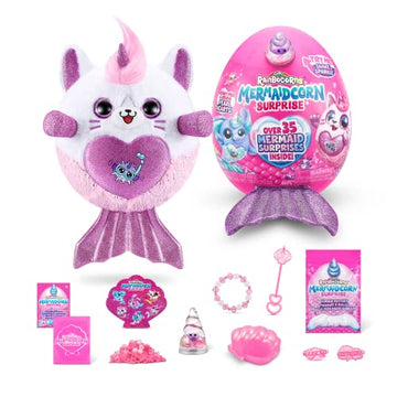 Rainbocorns Mermaidcorn (Kitten) By Zuru, Collectible Plush, Mermaid Surprises, Cuddle Plush Stuffed Animal, Surprise Egg, Stickers, Magic Sands & Bubble Mixture, For Girls 3+ Up
