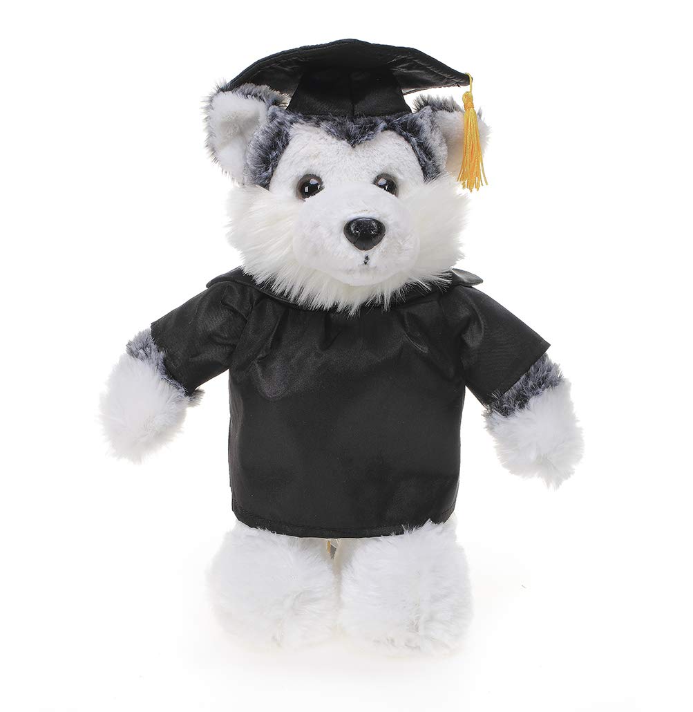 Plushland Plush Stuffed Animal Toys 12 Inches Present Gifts for Graduation Day  Personalized Text  Name or Your School Logo on Gown  Best for Any Grad School Kids (Graduation Husky Black Gown)